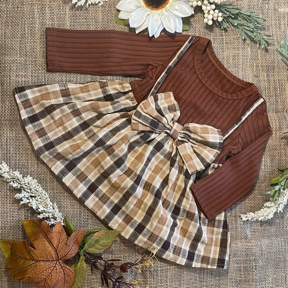 Boutique Polyester Blend Plaid Faux Shortall Dress with Decorative Bow